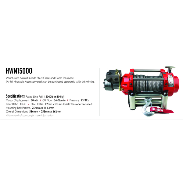 HWN15000I Hydraulic Winch with Steel Cable 